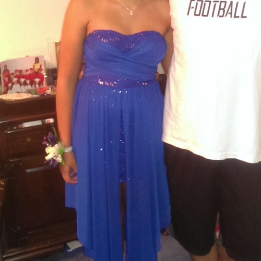 Blue, Strapless, Lowhigh, sparkly homecoming dress